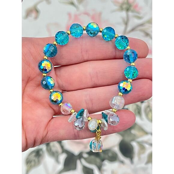 Blue Swarovski Beaded Bracelet With Charms - Picture 6 of 7